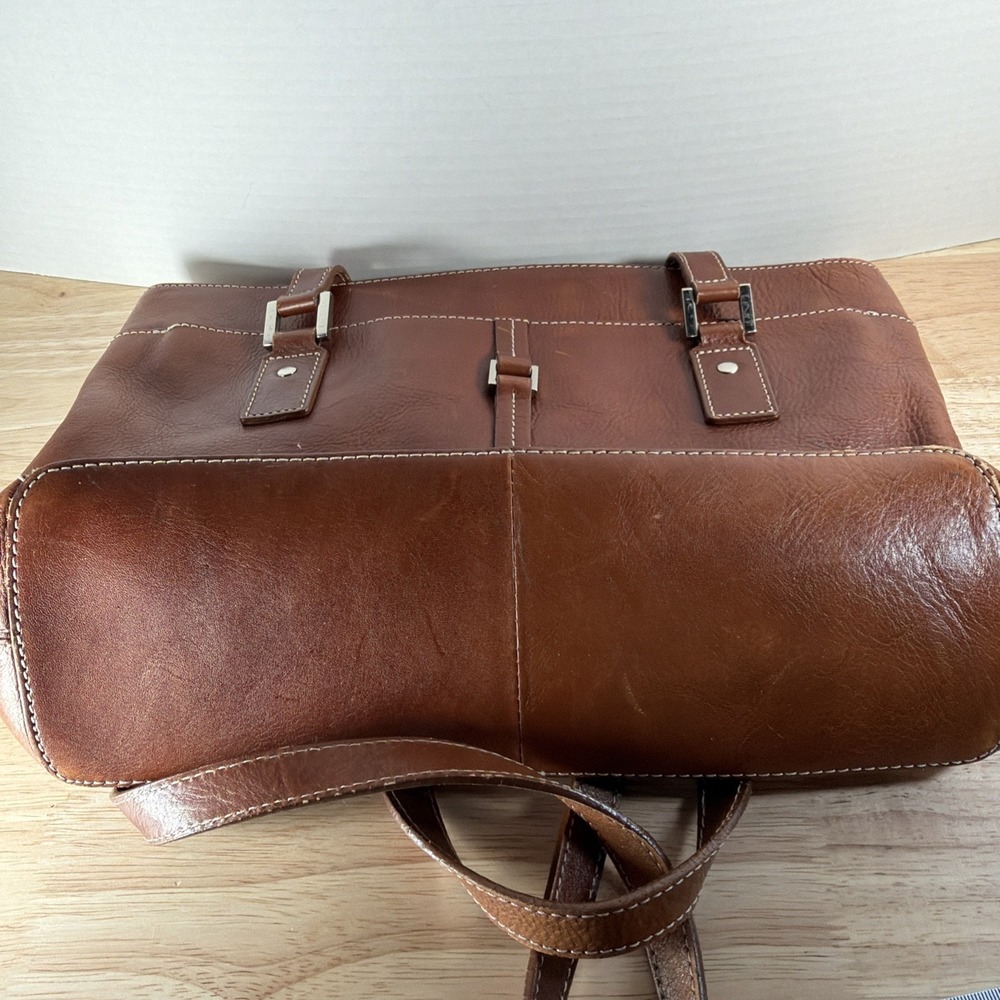 Etienne Aigner Brown Leather Shoulder Bag Zip Up Brown Interior Cloth Buckles - Picture 6 of 13